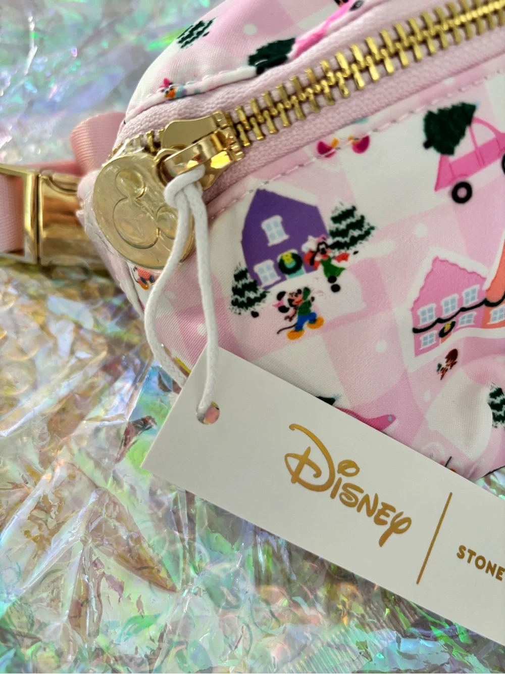 Stoney Clover Lane Pink Minnie Mouse Crossbody Bag with Gold Zipper